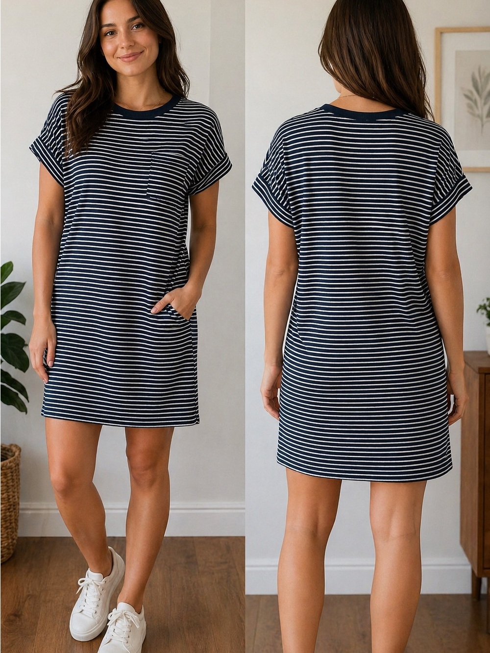 GAP Navy and White Striped Tee
